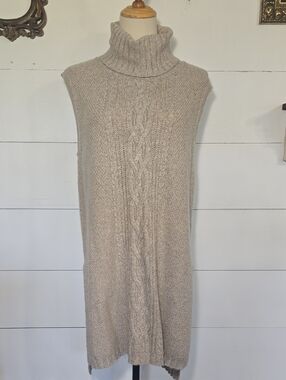 Saks Fifth Avenue Cable-Knit Turtleneck Sleeveless Tunic Sweater Sz L